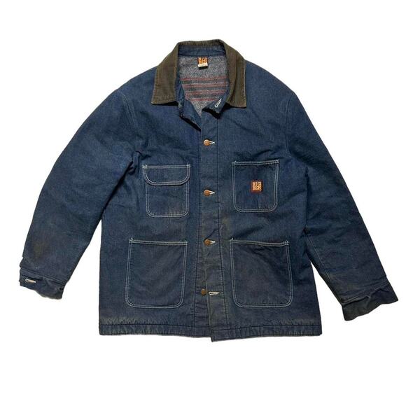 Big Ben Wrangler 70s Vintage Blanket Lined Denim Chore Jean Barn Jacket Large - Picture 1 of 4
